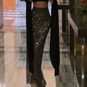 Milla Millanova  sequined silver fitted maxi skirt, Midnight Walk xs size 2